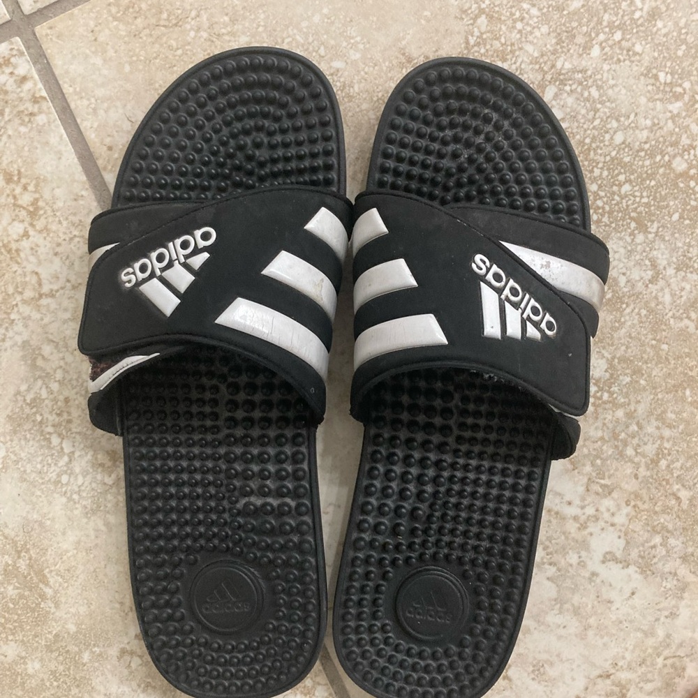 Adidas Black And White Slides Size 15